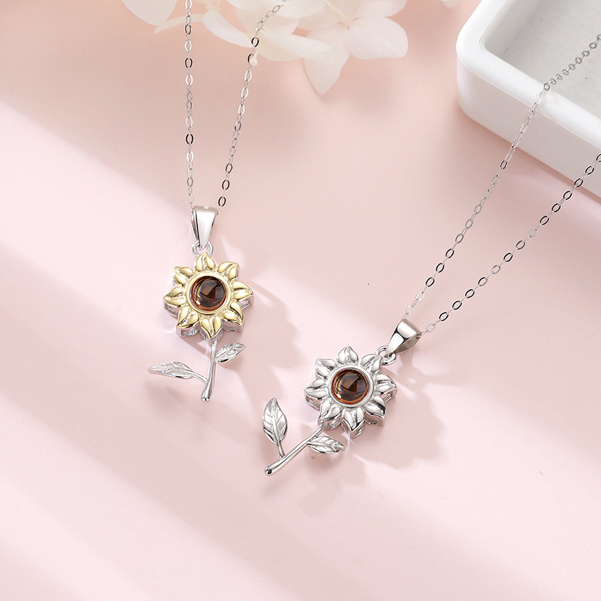 Custom SunFlower Projection Necklace Personalized Lover Keepsake Jewelry
