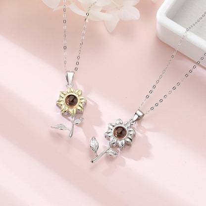 Custom SunFlower Projection Necklace Personalized Lover Keepsake Jewelry