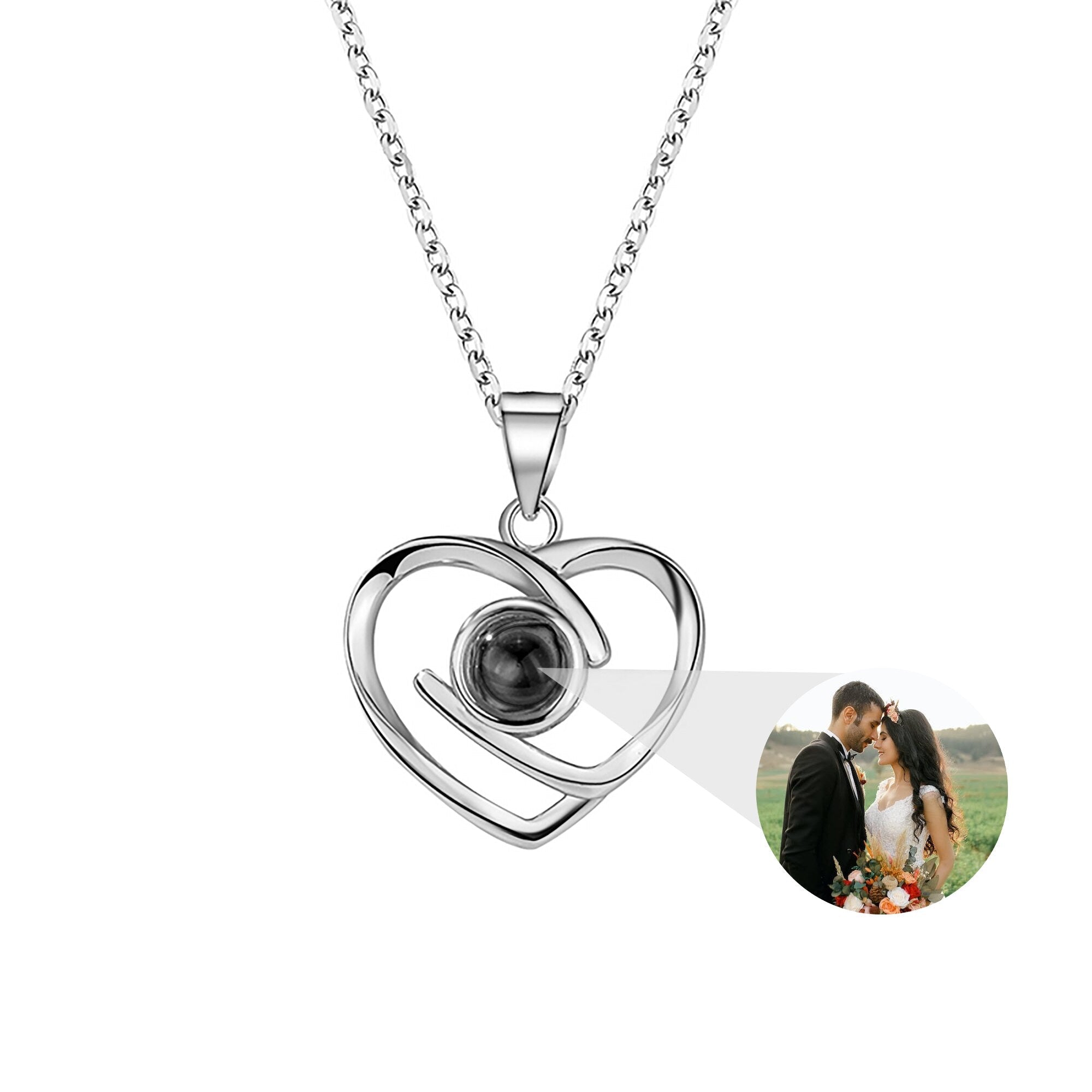 Customizable Photo Ladies Personality Heart Necklace With Silver Material Valentine&