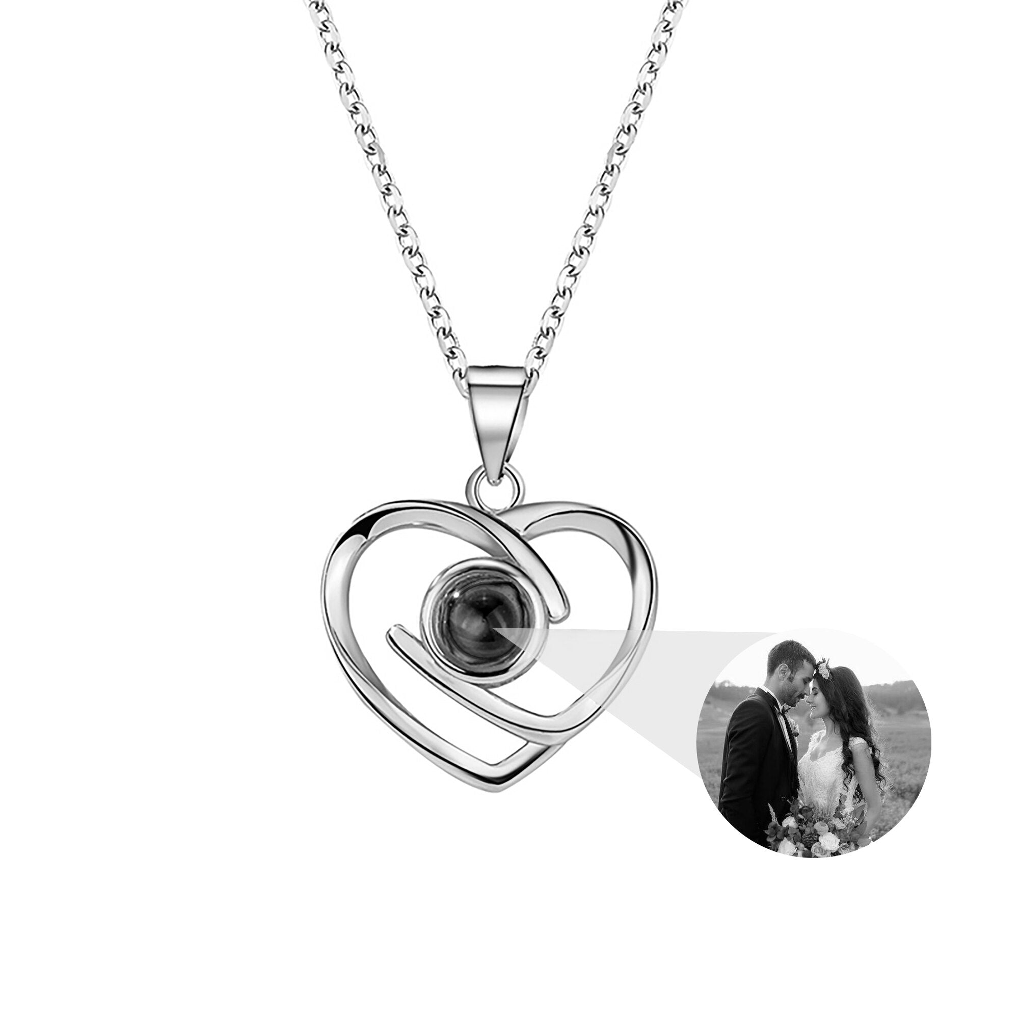 Customizable Photo Ladies Personality Heart Necklace With Silver Material Valentine&