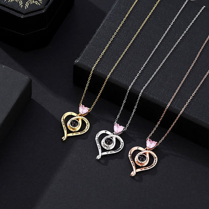 Zircon heart-shaped projection necklace with customizable photos Personalized Pendant