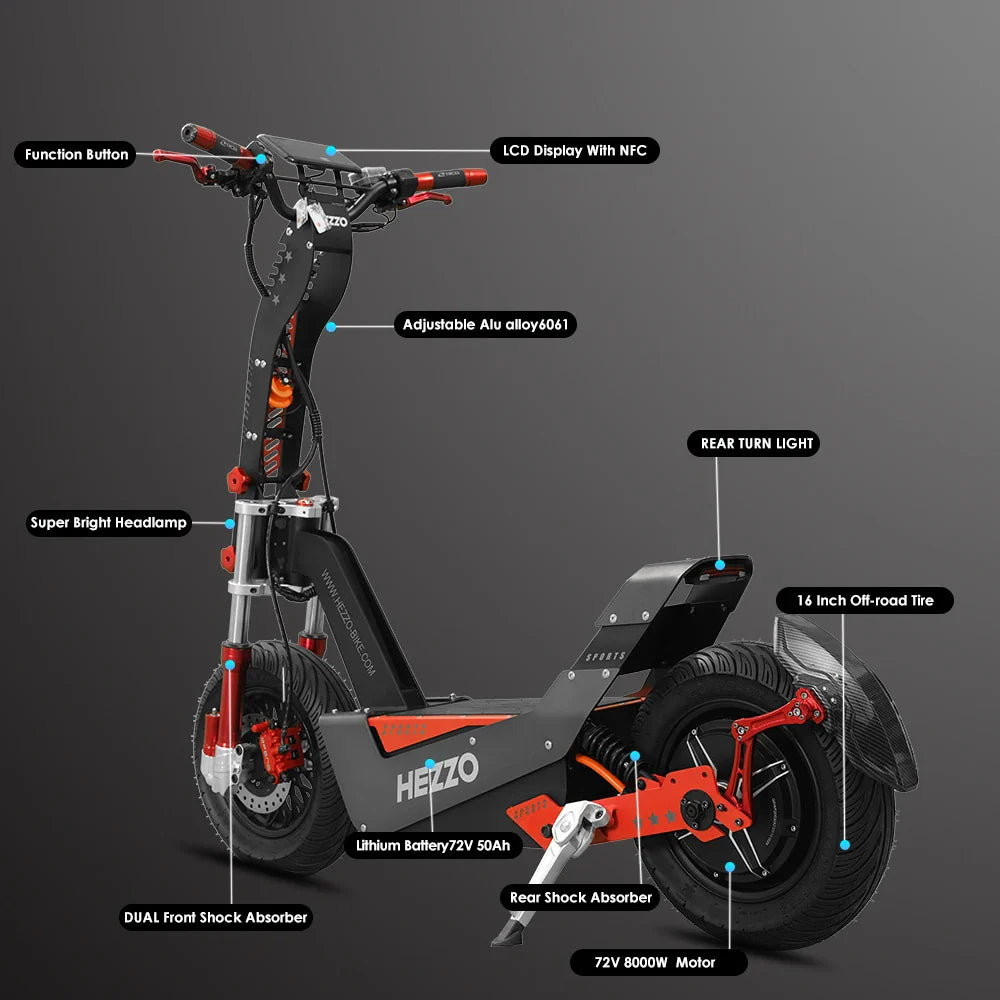 HEZZO-F8 Electric Scooter - 8000W Power, Max Speed 100 Km/h