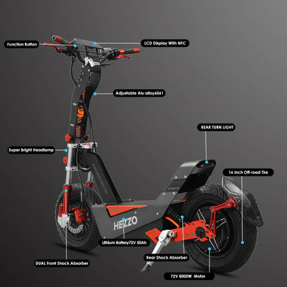 HEZZO-F8 Electric Scooter - 8000W Power, Max Speed 100 Km/h