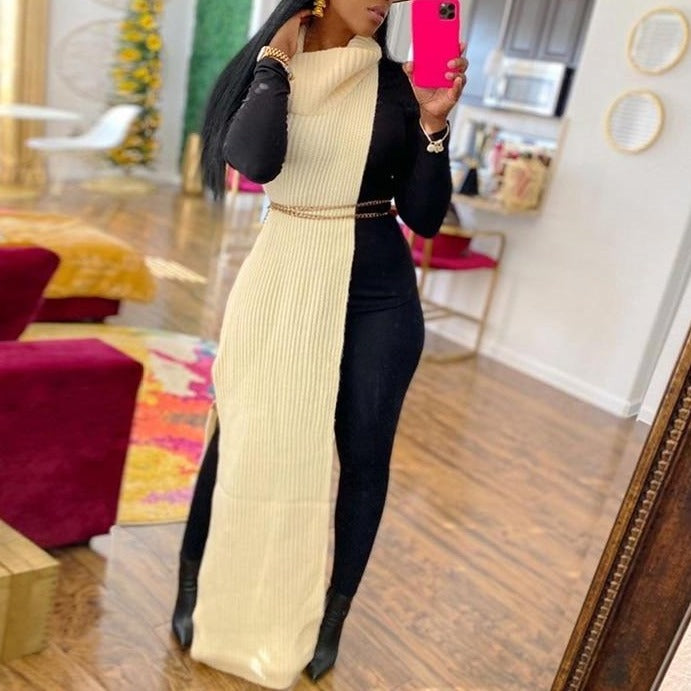 Knitted Side Split Sweater Dress Sleeveless Spring Clothes for Women Y2k Outfits Long Maxi Dresses