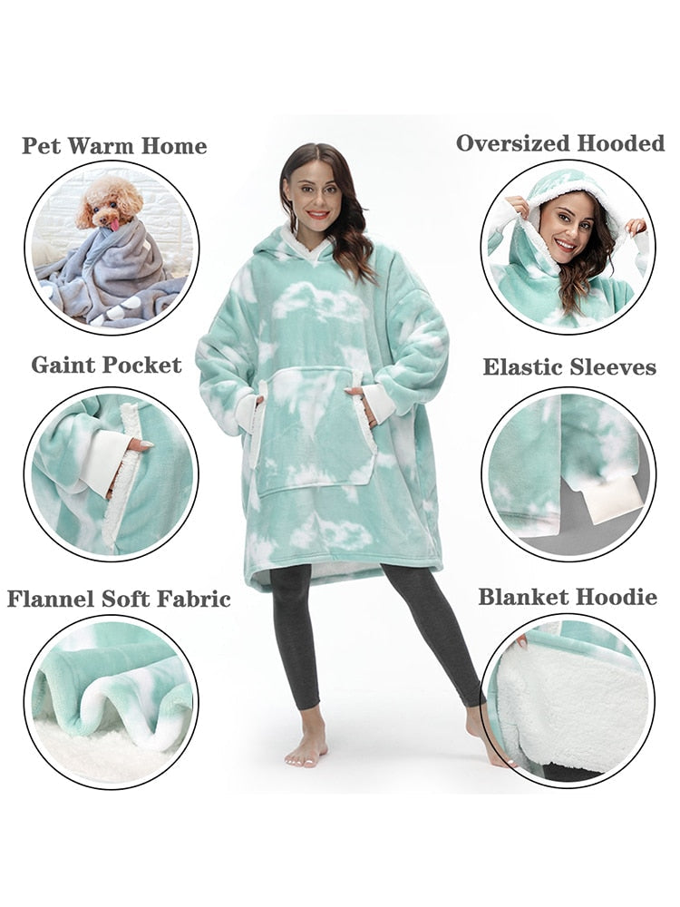 Oversized Hoodie Sweatshirt Women Tie Dye Hoodies Fleece Giant Wearable Blanket