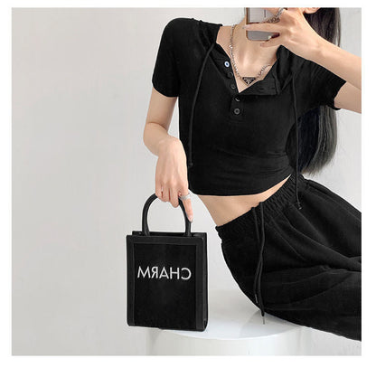 Fashion Hooded T-shirts Women Summer Tight Short Sleeve Y2k Tees Gray Crop Tops Female