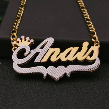 3D Double Plate Custom Nameplate Necklace Gold Plate Pendant Personalized Name Necklace