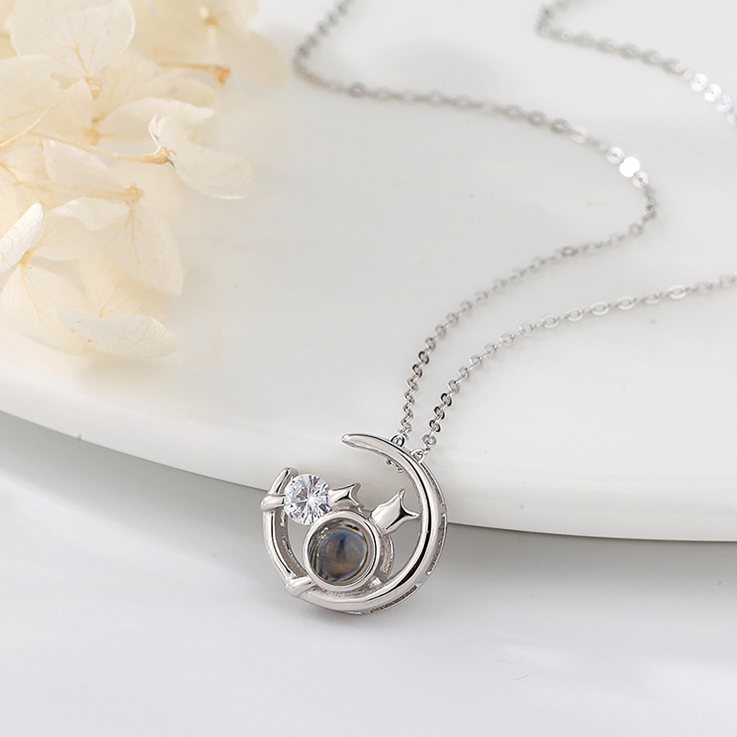 Moon Cat with customizable photos Projection Necklace  Pendant Jewelry