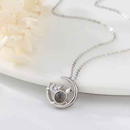 Moon Cat with customizable photos Projection Necklace  Pendant Jewelry
