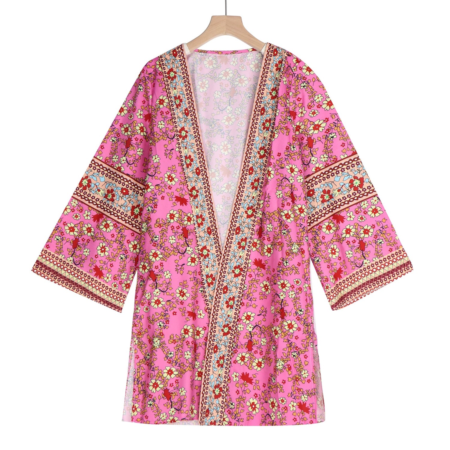 Cardigan Women Bohemian Floral Printed Blouse Open Front Loose Beach Tops Vintage Long Sleeve
