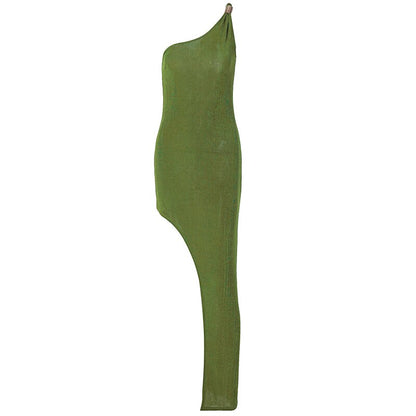 Bodycon One Shoulder Backless Sleeveless Maxi Slit Prom Dress