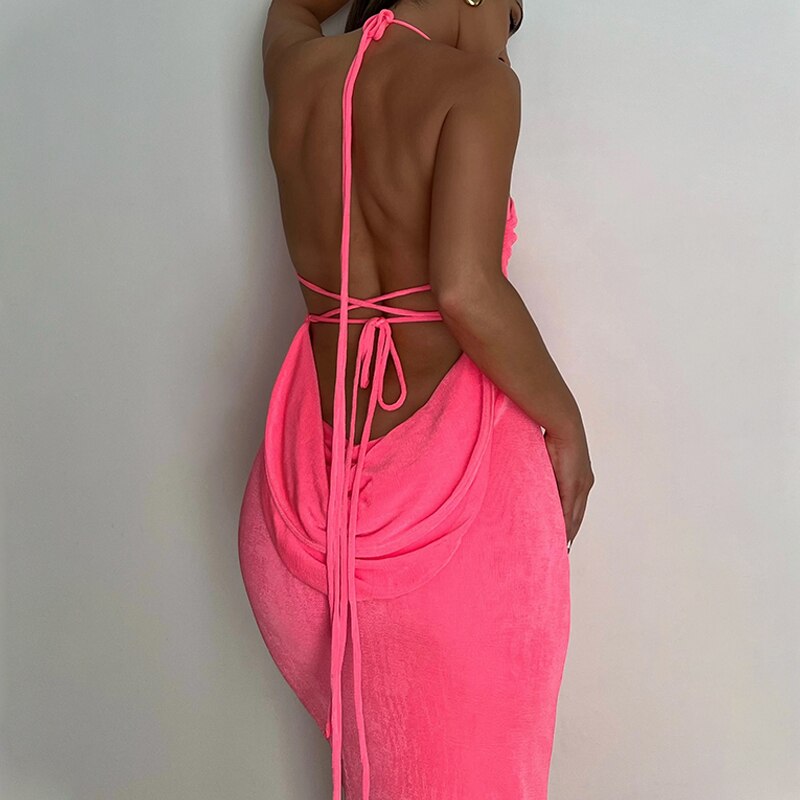 Collar Backless Sleeveless Drawstrings Hollow Out Slit Sexy Maxi Prom Dress