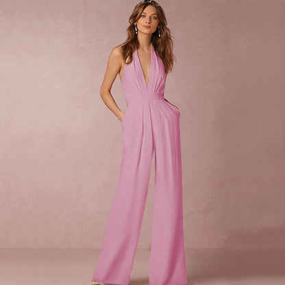 Jumpsuits for Women 2022 Sexy Polyester Backless Wide Leg Pants Sleeveless Summer Rompers