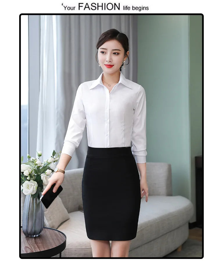 Polyester Cotton Shirts for Women Long Sleeve Blouse