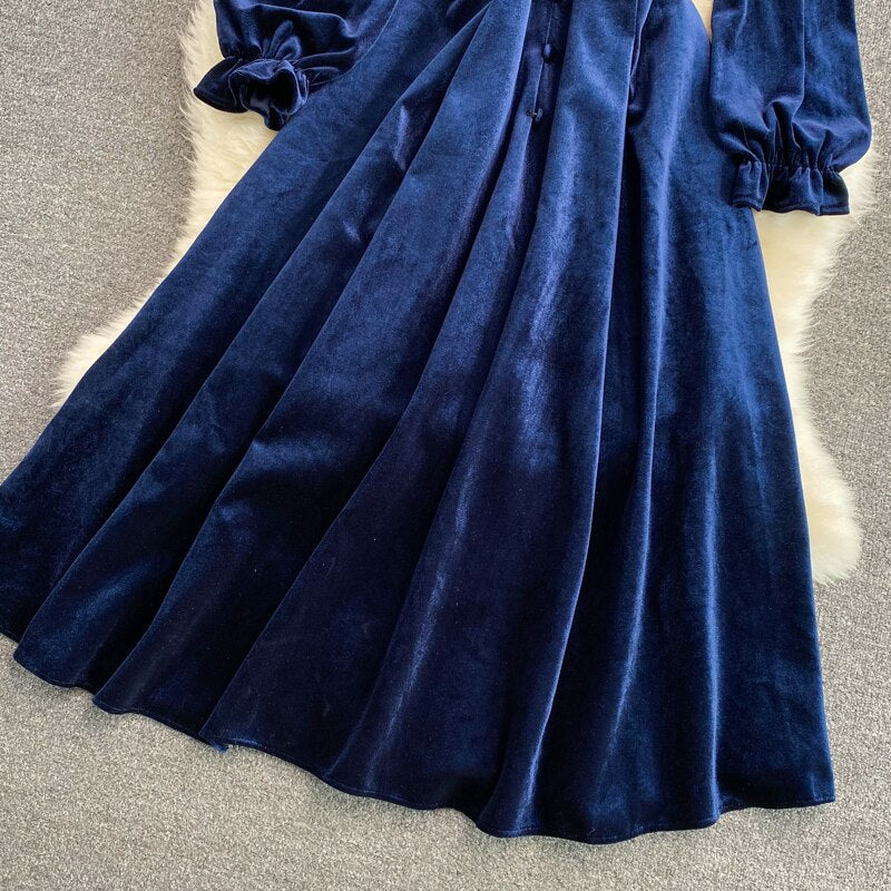 Button Full Dress A Line Stand Collar Chiffon Single Breasted Women Dresses
