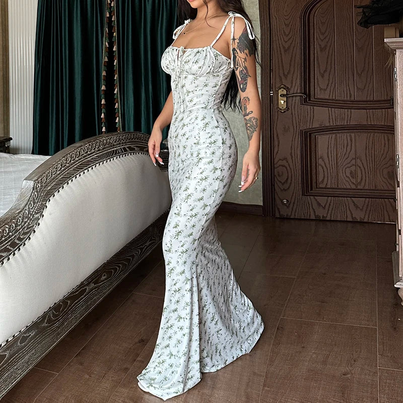 Elegant Floral Beach Vacation Bodycon Streetwear Long Dress