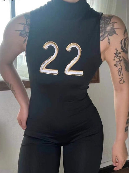 Women Tracksuit Slim Elastic High Print Figure Zipper Jumpsuit Y2K Sports
