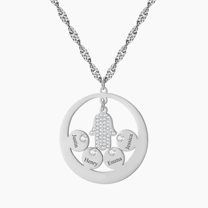Round Family Name Necklace Hamsa Hand Stainless Steel Necklace Zircon Evil Eye Fatma&