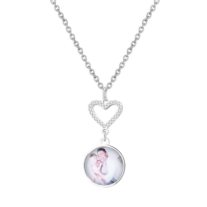 Customizable Photo Romantic Simple Small Heart-shaped Necklaces Exquisite  Silver Color Clavicle Chain Women&