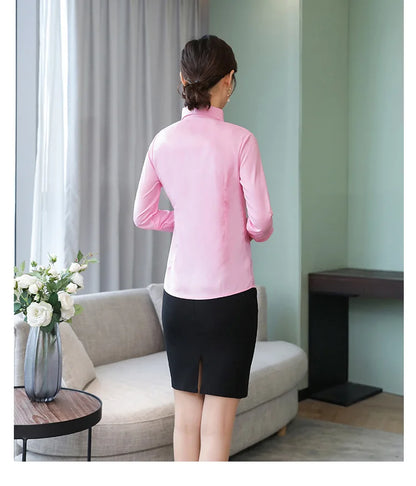 Polyester Cotton Shirts for Women Long Sleeve Blouse