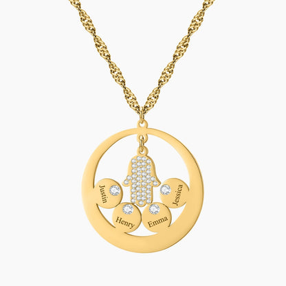 Round Family Name Necklace Hamsa Hand Stainless Steel Necklace Zircon Evil Eye Fatma&