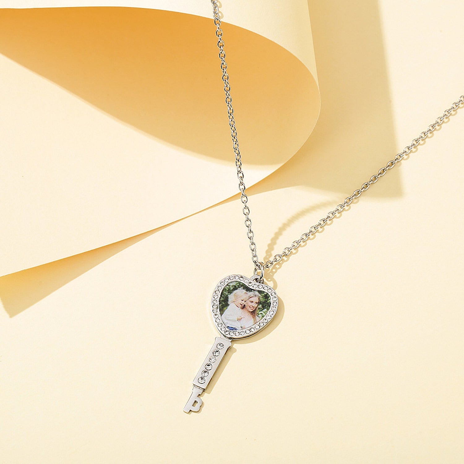 Customizable Photo Key Necklace Hip Hop Silver Color Pendant Necklace