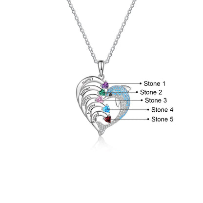 Delicate Dolphin 2-8 Name Necklace Customized Heart Pendant