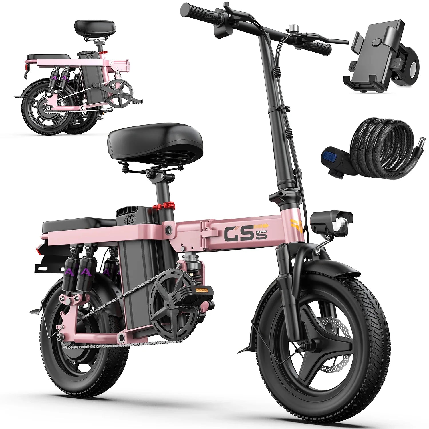 UPlee GS5 48V 15AH Battery EBike,30+MPH,740W Folding Electric Bike,35 Miles Max Range Electric Bike for Adults, 14" Fat Tire