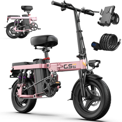 UPlee GS5 48V 15AH Battery EBike,30+MPH,740W Folding Electric Bike,35 Miles Max Range Electric Bike for Adults, 14" Fat Tire