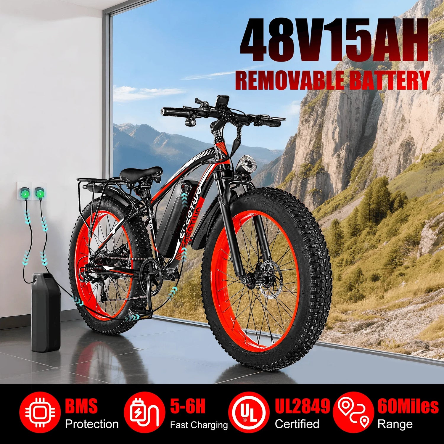 EOEOTWO E01 Electric Fat Tire Bike 1500W Peak Motor