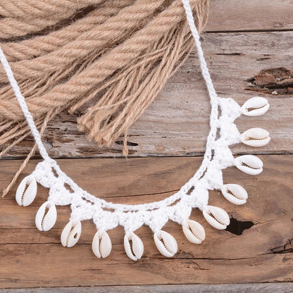 Shell Choker Necklace Natural Sea Cowrie Shell Rope Chain Choker Necklace
