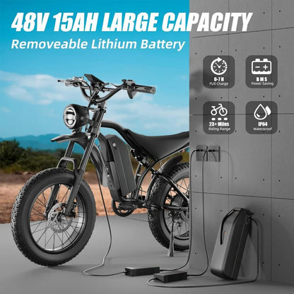 eBike Boys Fat Tire Electric Bike - 1200W, Dual Suspension, 7 Speeds