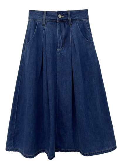 Denim Skirts Women Casual High Waist Lady Loose Vintage Dark Blue Skirts