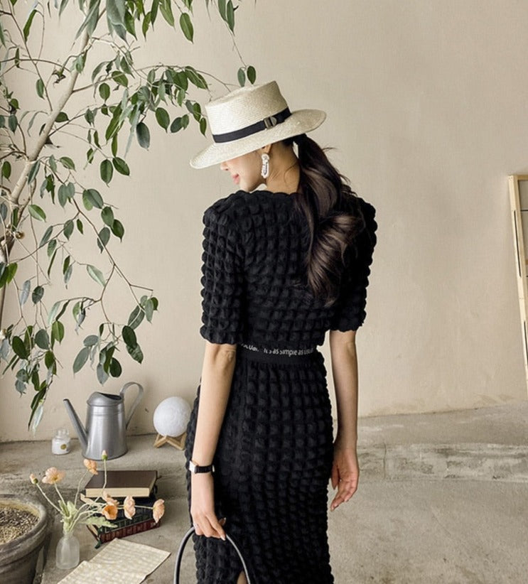 Summer Ladies 2 Pieces Skirt Set Short Sleeve Single-breasted Tops &amp; High Waist