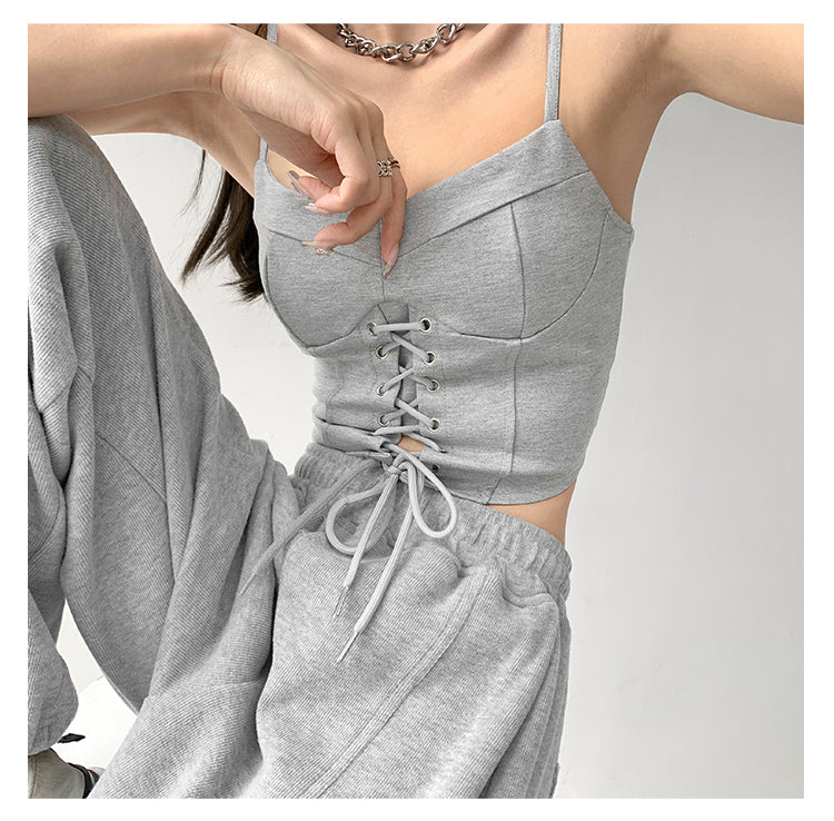 Y2k Tunic Tops Women Design Cross Bandage Camis Chic Slim Sleeveless Crop Top Female