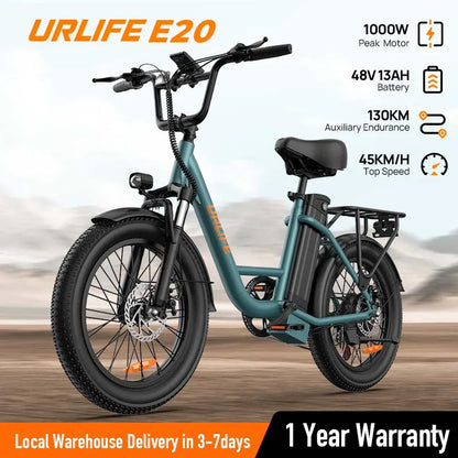 URLIFE 1000W E20 Electric Bike | 48V 13Ah Removable Battery, 20MPH, 20&