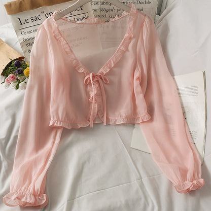 Thin Coat Casual Lace Bow Summer Sun Protection Female Cardigan Shirt Clothing Tops