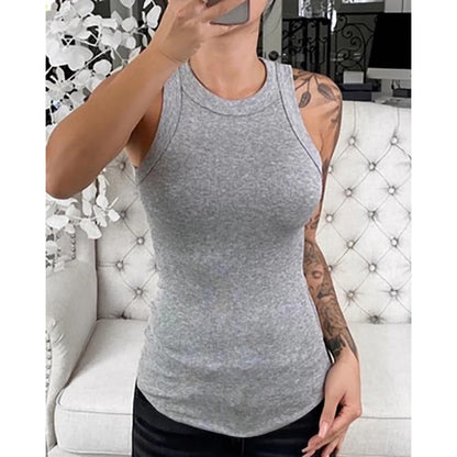 Women Solid Round Neck Ribbed Tank Top Camisole Women Summer Basic Elastic Tank Top