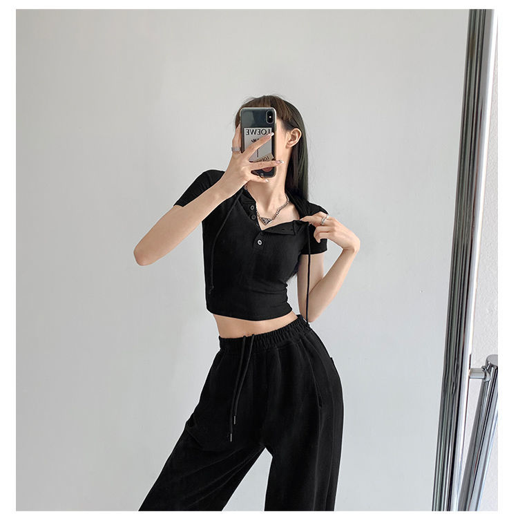 Fashion Hooded T-shirts Women Summer Tight Short Sleeve Y2k Tees Gray Crop Tops Female