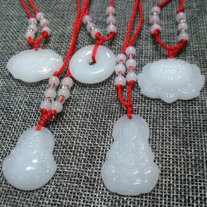 Buddhist Woven Necklace Lotus Guanyin jade Buddha Pendant Long Life Lock Pendant Lucky Necklace