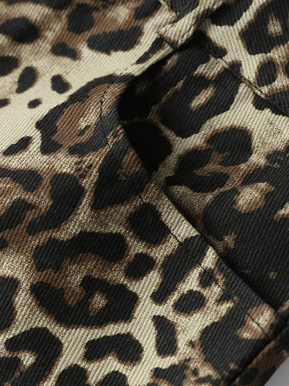 Leopard Print Shorts Women Denim Short Pants