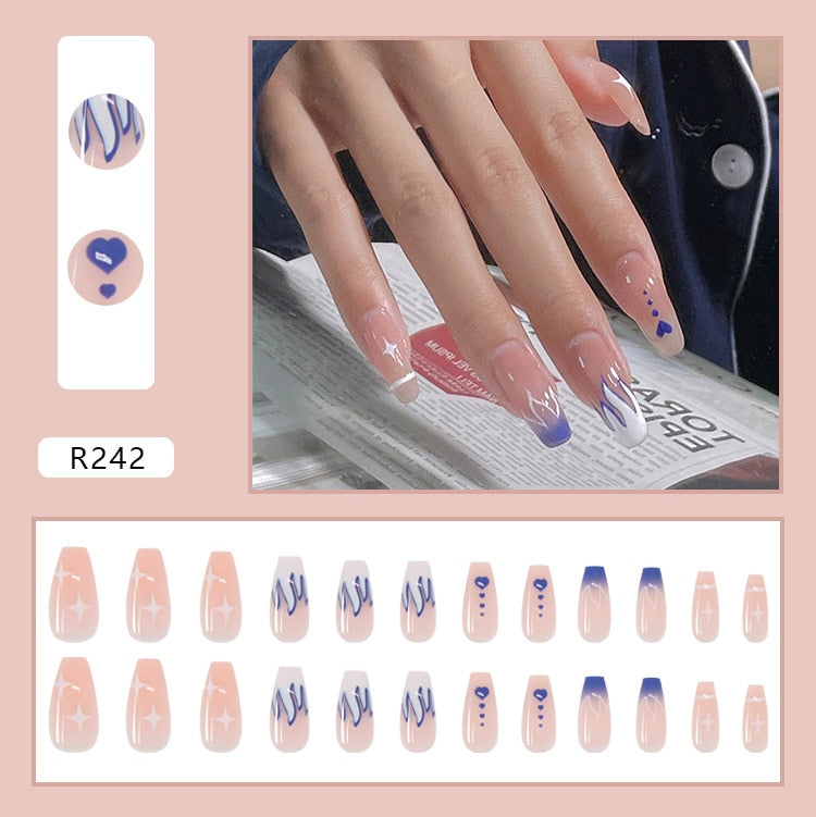 24Pcs/Box Charming Pink Flame Short Fake Nails press on Square Head Full Cover Detachable