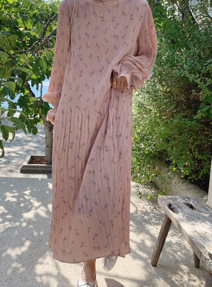 Spring Summer Flare Sleeve Loose Female Pleated Dress vestidos