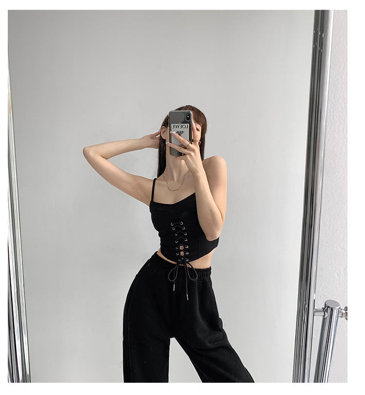 Y2k Tunic Tops Women Design Cross Bandage Camis Chic Slim Sleeveless Crop Top Female