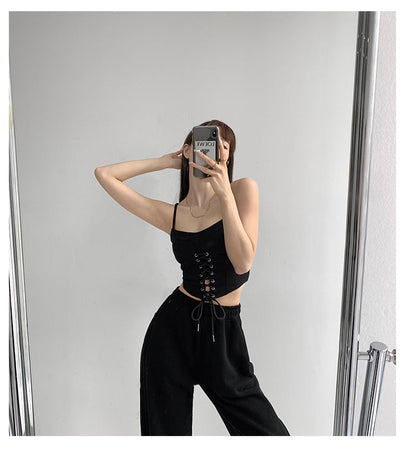 Y2k Tunic Tops Women Design Cross Bandage Camis Chic Slim Sleeveless Crop Top Female