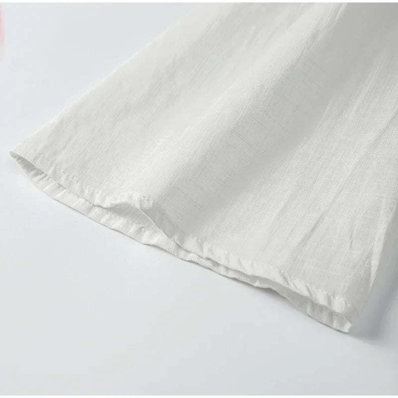 Cotton Linen Lace Up Bow Shirts Women Loose Hollow Out V Neck Long Sleeve Tops