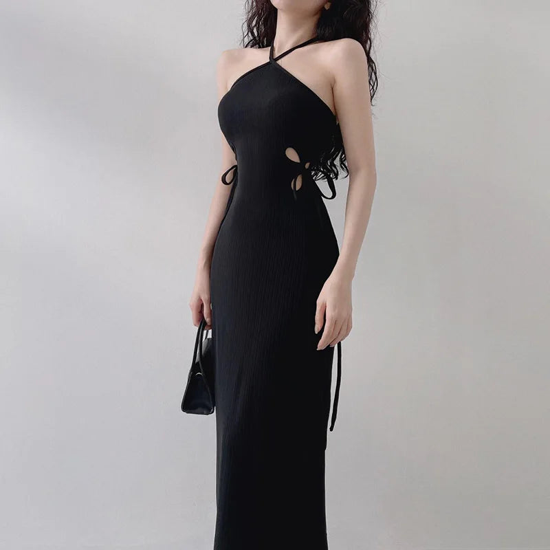 Knitted Long Sleeve Slim Mini Fairycore Slash Neck Dress