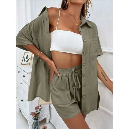 Solid Color Casual Loose Short Pants Sets For Women