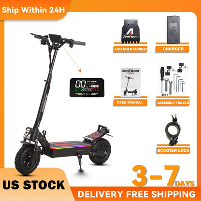 Arwibon Q30 Adult Electric Scooter 2500W Motor Top Speed 30MPH, 48V13/16AH, 11 Inch Off-Road Tires Sport Folding EScooter