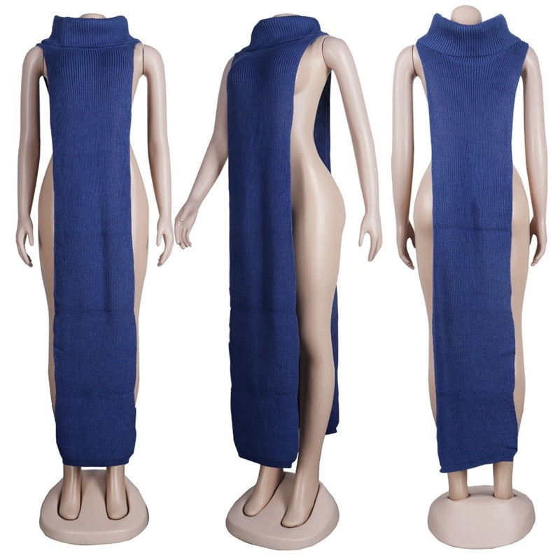 Knitted Side Split Sweater Dress Sleeveless Spring Clothes for Women Y2k Outfits Long Maxi Dresses